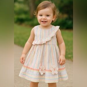 237. Bonnie Jean Baby Girl Striped Seersucker Dress 24M Ruffle Floral